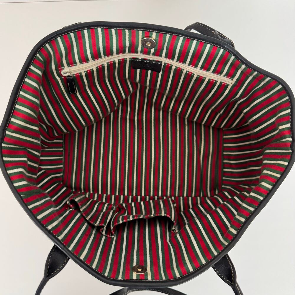 Gucci Vintage Leather Britt Tote Bag Shoulder Purse Black and Red/Green Stripe - Picture 13 of 16